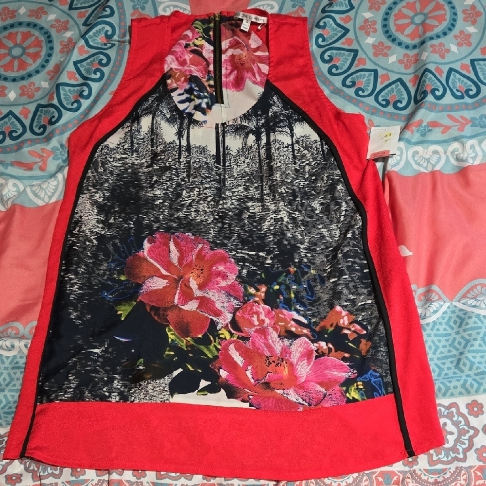 3/$10 Collective Concepts Red and Pink Floral Top